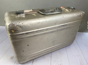 Vintage Hard Sided Aluminum Travel Suitcase Luggage With Combination Lock