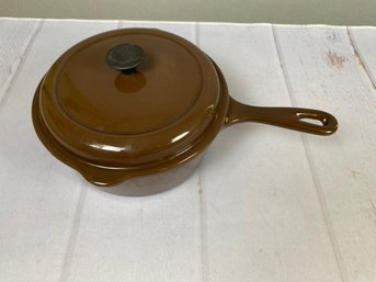 Fantastic Le Creuset France Cast Iron Brown Enamel Sauce Pot With Lid And Double Pour Spout, Model Number 20