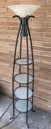 Very Nice Contemporary Metal Two Light Floor Lamp With Frosted Glass Shelves