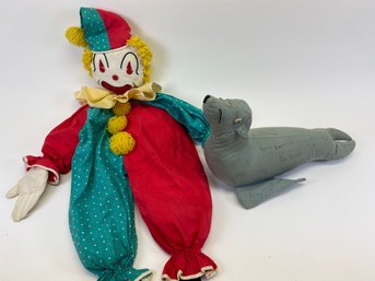 Vintage Handmade Clown Wall Decoration & 1957 High School Autographed Seal
