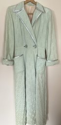 Amazing Vintage Mint Green Lined Satin Quilted Dressing Gown With Rhinestone Buttons
