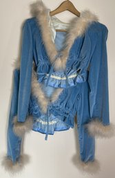 Pair Of Vintage Blue Velvet And Faux Fur Trimmed Hooded Jackets