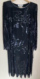 Beautiful Vintage Argenti Beaded Black Silk Cocktail Dress
