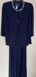 Lovely Two Piece Formal Cocktail Or Mother Of The Bride Dress In Navy Blue With Rhinestone Accents
