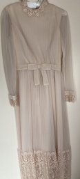 Classic Vintage Long, Light Pink Formal Dress By Miss Elliette California With Pink Lace Details
