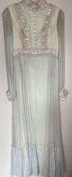 Vintage 1960s Style Cream & Pink Long Formal Dress