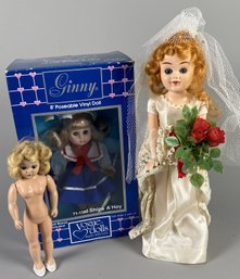 Vintage Sleepy Eye Dolls Including A Bride & A Ginny Vogue Doll