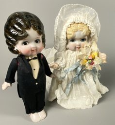 Vintage 1930s Japanese Bisque Wedding Cake Topper Set Bride & Groom Figurines