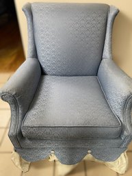 Adorable Light Blue Damask Upholstered Side Armchair With Skirting, Lot 2