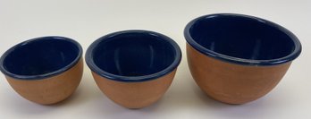 Set Of Three Over & Back Inc Enameled Terracotta Nesting Mixing Bowls By Indoor Outfitters