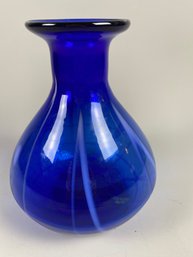 Beautiful Cobalt Blue Handblown Art Glass Vase With Rough Pontil
