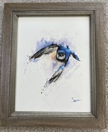 Nice Framed Watercolor Print Titled The Blue Jay By Eric Sweet