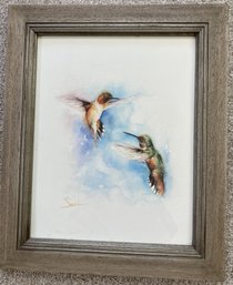 Beautiful Framed Watercolor Print By Eric Sweet Of Rufous Hummingbirds