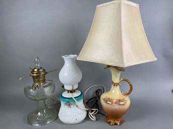 Three Vintage Lamps, Each With Missing Parts Or Damage