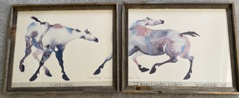 Signed 1985 Color Lithograph Diptych Titled Painted Ponies By Carol Grigg