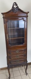 Spectacular Solid Wood Antique Narrow Cabinet With Hutch On Casters