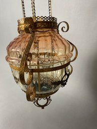 Incredible Antique Or Vintage Hanging Glass Light Fixture, Ceiling Mount