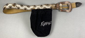 Faux Hide & Leather Women's Belt With Swarovski Crystals & Brass Or Bronze Buckle By Kippys, Size 36