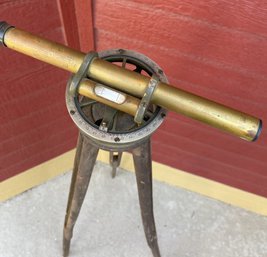 Vintage Kueffel & Esser KE Brass Transit Surveyor Scope With Plumb Bob, Tripod, & Wood Box