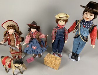 Western Themed Porcelain Collector Dolls Including Musical Doll