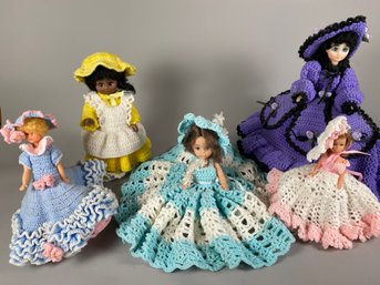 Vintage Collector Dolls With Crocheted Dresses