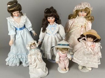 Six Victorian Style Porcelain Collector Dolls Including  A Precious Memories Of Motherhood Sandra Kuck Doll