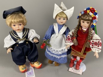 Three Porcelain Collector Dolls Including Two Dutch Dolls & A Ukrainian Doll By Sally Patricia