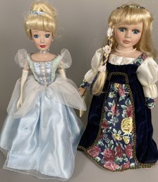 Two Porcelain Collector Dolls, Disney Cinderella Princess Brass Key Keepsake Collection & Heirloom Collection