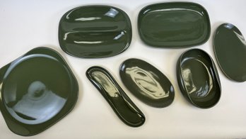 Amazing Lot Of Russel Wright Steubenville Cedar Green Serving Ware Including Platters & A Vegetable Tray