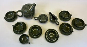 Mid Century Russel Wright Steubenville Cedar Green Tea Or Coffee Set With Teapot & A Creamer And Sugar
