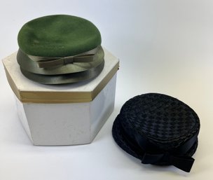 Two Adorable Vintage Hats Including A Green Zephyr Felt Hat & Hat Box