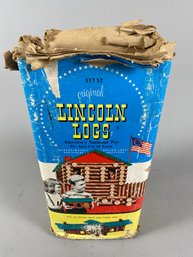 Original Container Of Vintage Wood Lincoln Log Toys