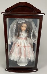 Wonderful Porcelain Doll In Hanging Display Case