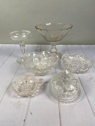 Miscellaneous Lot Of Cut & Pressed Glass Compotes, Bowls, A Nappy & Butter Dish