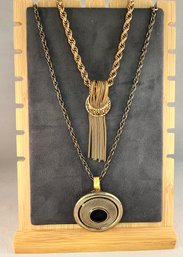 Two Vintage Gold Toned Hobe Necklaces With Large Pendants