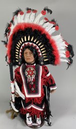Awesome Porcelain Native American Chief Doll Titled Chief Iron Eyes