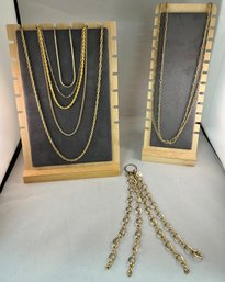 Large Lot Of Gold Toned Chains, Necklaces, And Bracelets Of Various Lengths And Styles