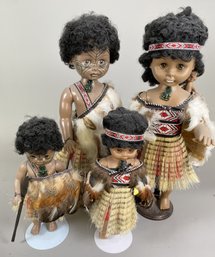 Family Of Plastic Jointed Maori Dolls From New Zealand