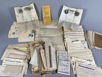 100s Of Antique Banking Items & Correspondence Including Agricultural & Livestock Purchases, Receipts & More