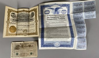Georgetown Tunnel Transportation Company Bond, Boston Colorado Copper Company Bond & 1000 German Mark
