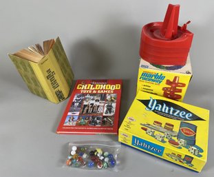 Vintage Children's Games & Books Including Yahtzee, Marble Raceway & Book Of Fairy Tales