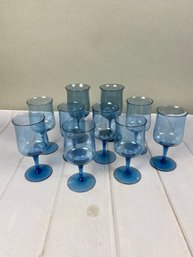 Very Nice Set Of Vintage Fostoria And Lenox Blue Water And Wine Glasses
