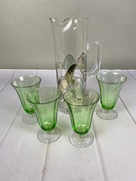 Set Of Four Iced Tea Glasses And A Multi-colored Pitcher