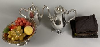 Miscellaneous Pieces Of Vintage Silver Plate Including A Compote & Two Coffee Pots