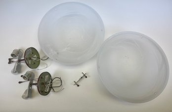 Two Ceiling Domed Light Fixtures With Alabaster Or Marbled Finish