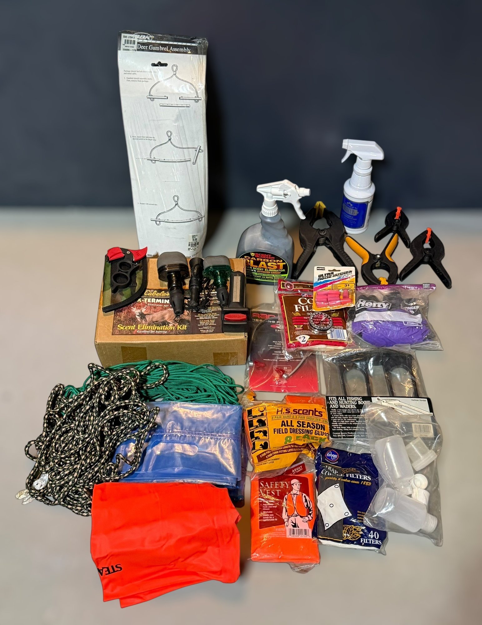 Small Hunting Kit Assortment Of Hunting Accessories Featuring Safety Vests, Scent ...