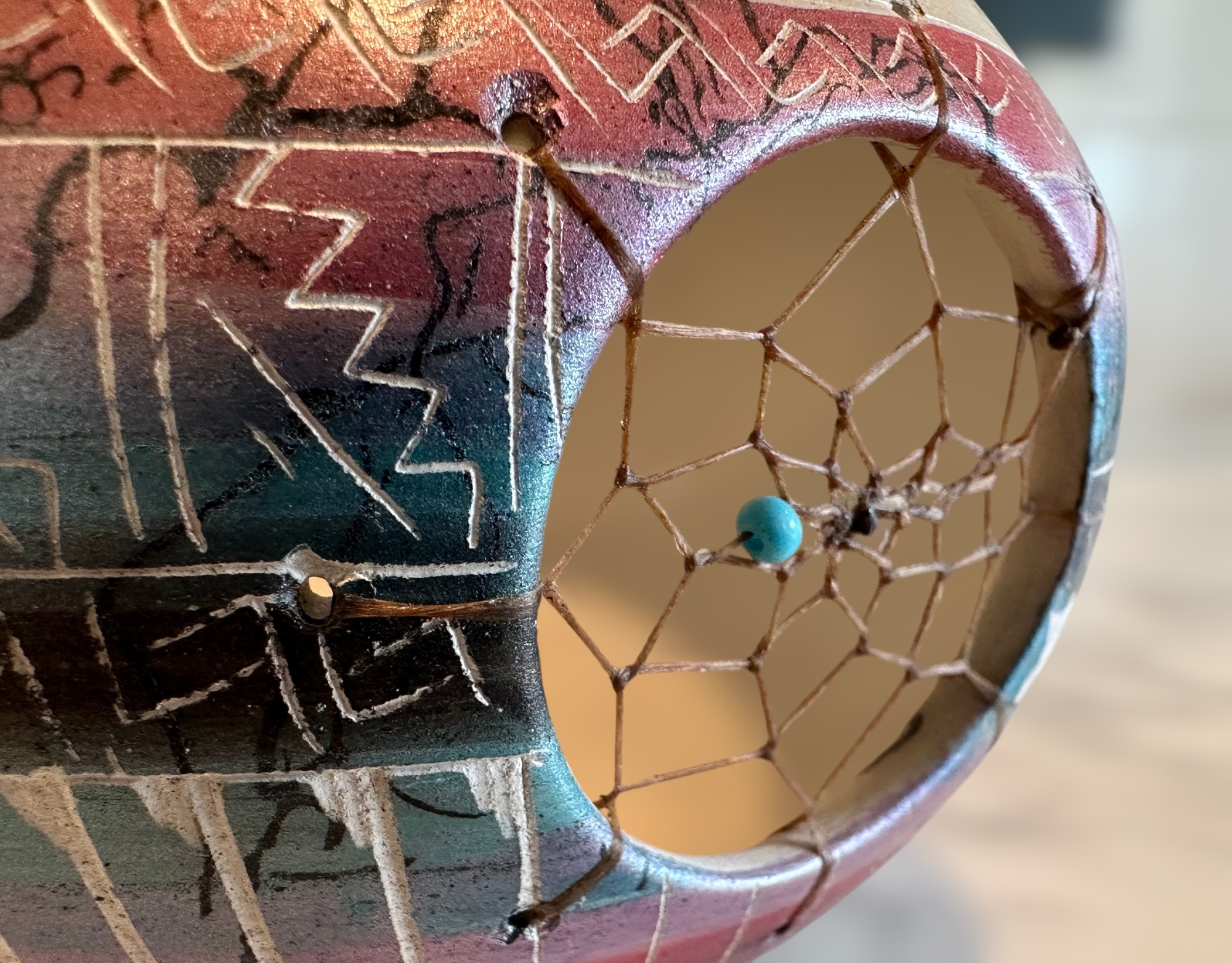 Hand Crafted Native American Navajo Dream Catcher Vase By Genia Billy 15432