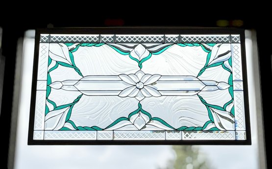 Breath-taking Decorative Teal & Clear Stained Glass Window Sun Catcher (24x38 Inch)