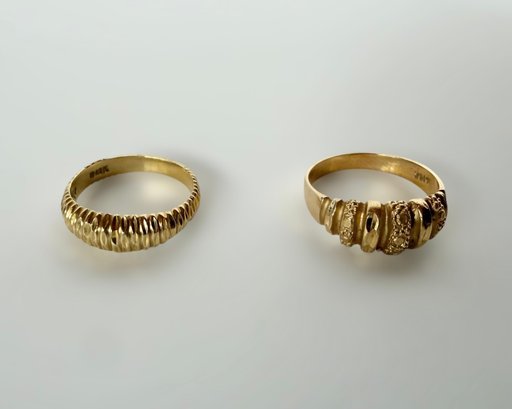 Gorgeous 14k Yellow Gold Textured Bombe Rings Size 7 - Lot Of 2