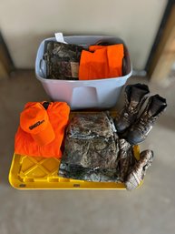 Collection Of Mens Hunting Clothes & Gear Featuring Folding Shovels & Laundry Detergent